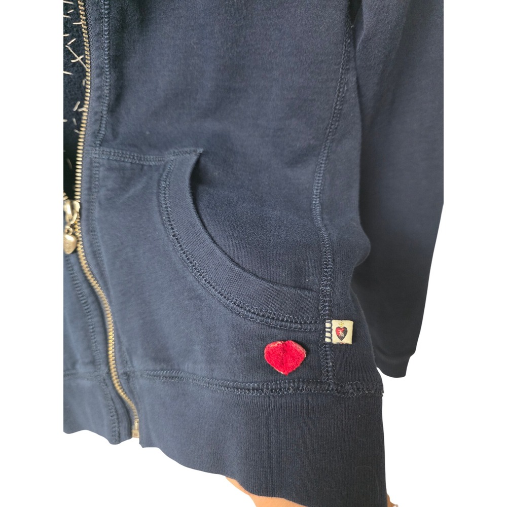 Twisted Heart Zip Up Hoodie Womens M Navy Vintage Y2K McBling Rhinestone Graphic - Picture 6 of 8